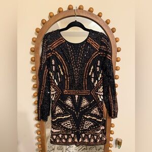 Anthropologie Black and Gold Sequin Mini Dress